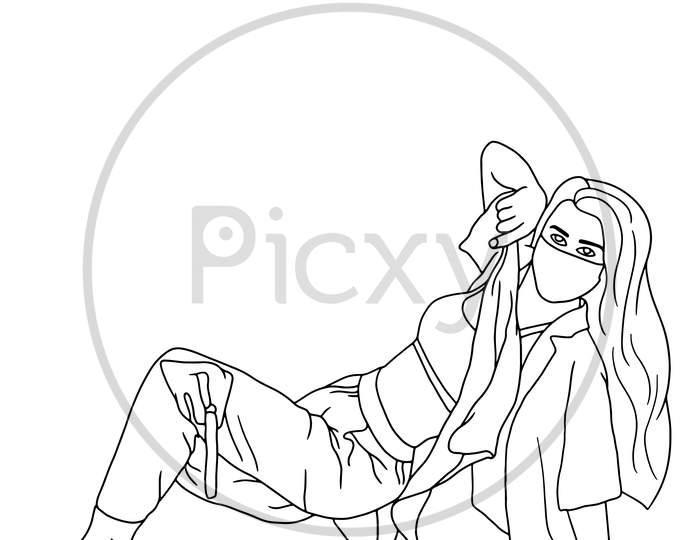 Coloring Pages - Illustration Of People With Mask, Flat Vector Illustration Of Character With Mask On White Background.