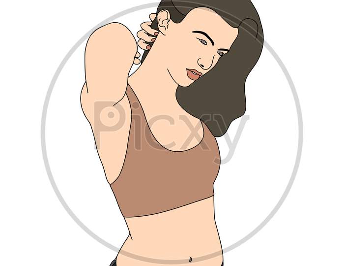 Athletic Women Model Hand-Drawn Illustration On White Background