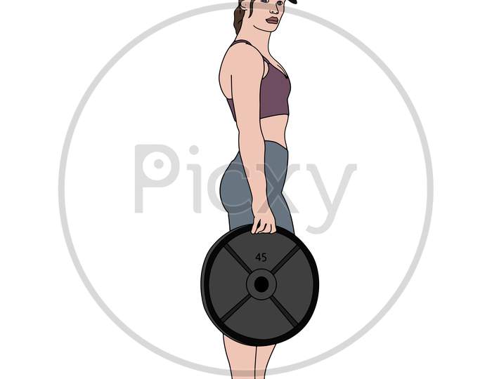 Women With Heavyweight Dumbbell Plates Hand Drawn Vector Illustration