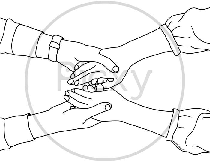 Coloring Pages - Hands In Hands Cute Pose Illustrated On White Background, Vector Illustration For Poster, Banner, Advertisement, Web Background, Promotion Activities.