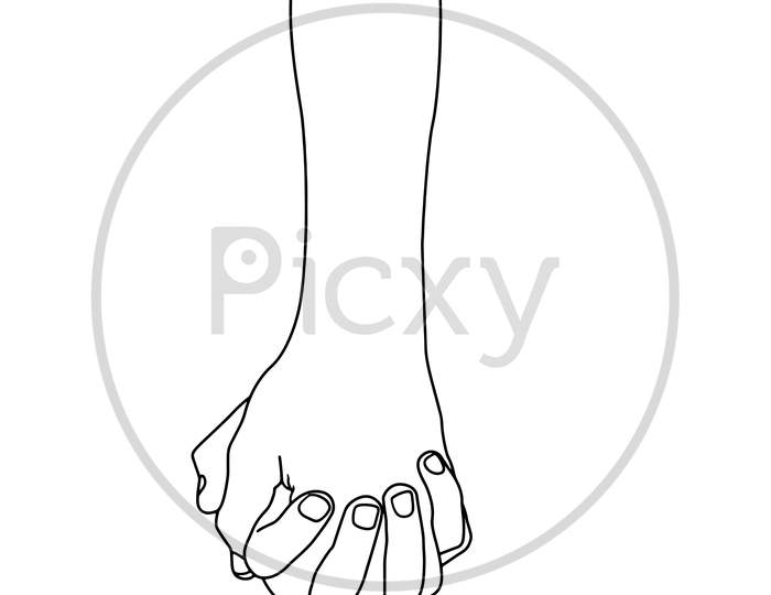 Coloring Pages - Tight Hand Holding - Vector Illustration Of Two Hands Held Tightly On White Background, Vector Illustration For Poster, Banner, Advertisement, Web Background, Promotion Activities.