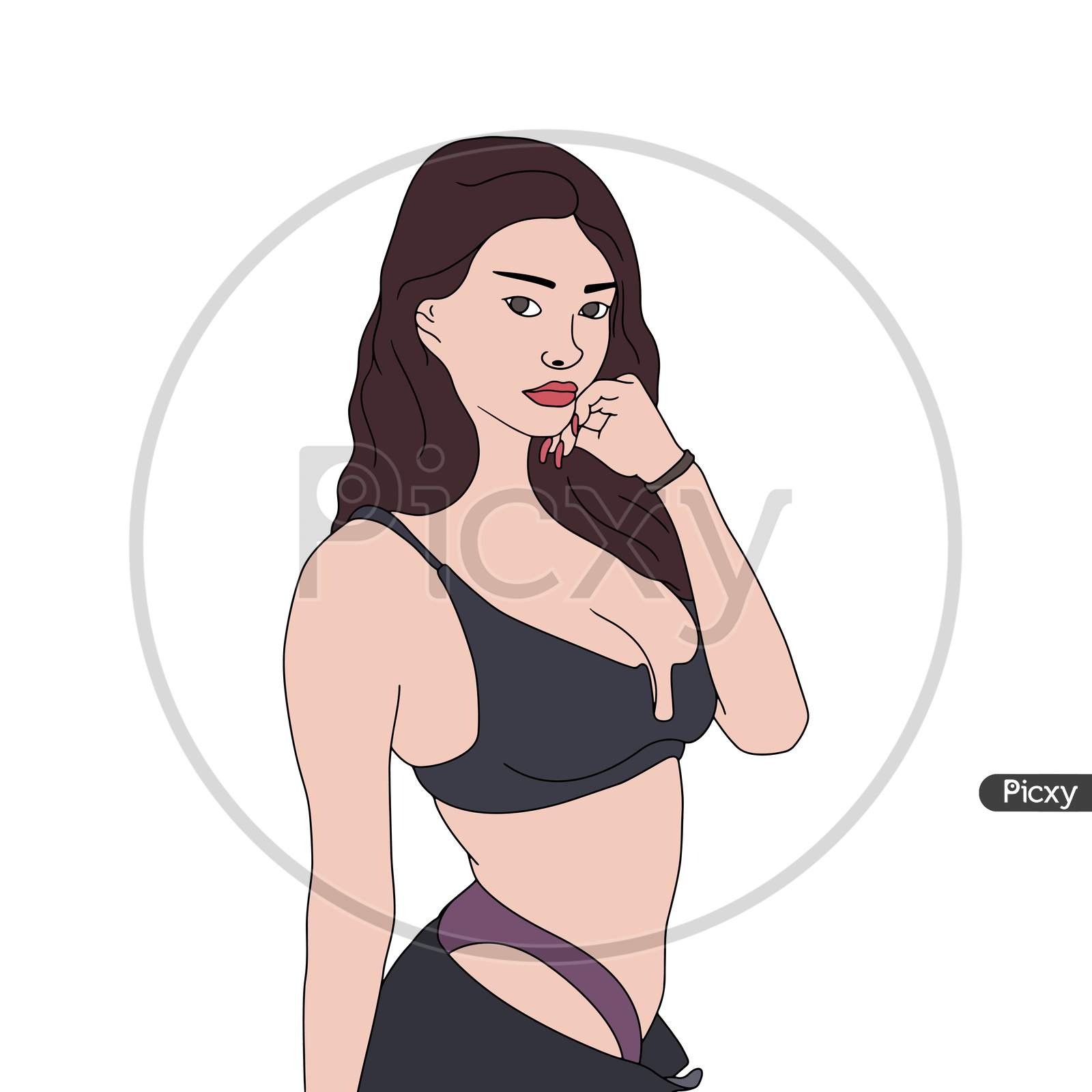 Naughty Adult Girl - Hand Drawn Illustration On White Background