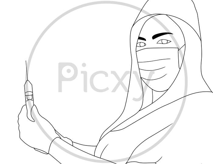 Coloring Pages - Illustrations Of Heroes Of This Corona Pandemic, Vector Character Illustration Of Corona Warriors.