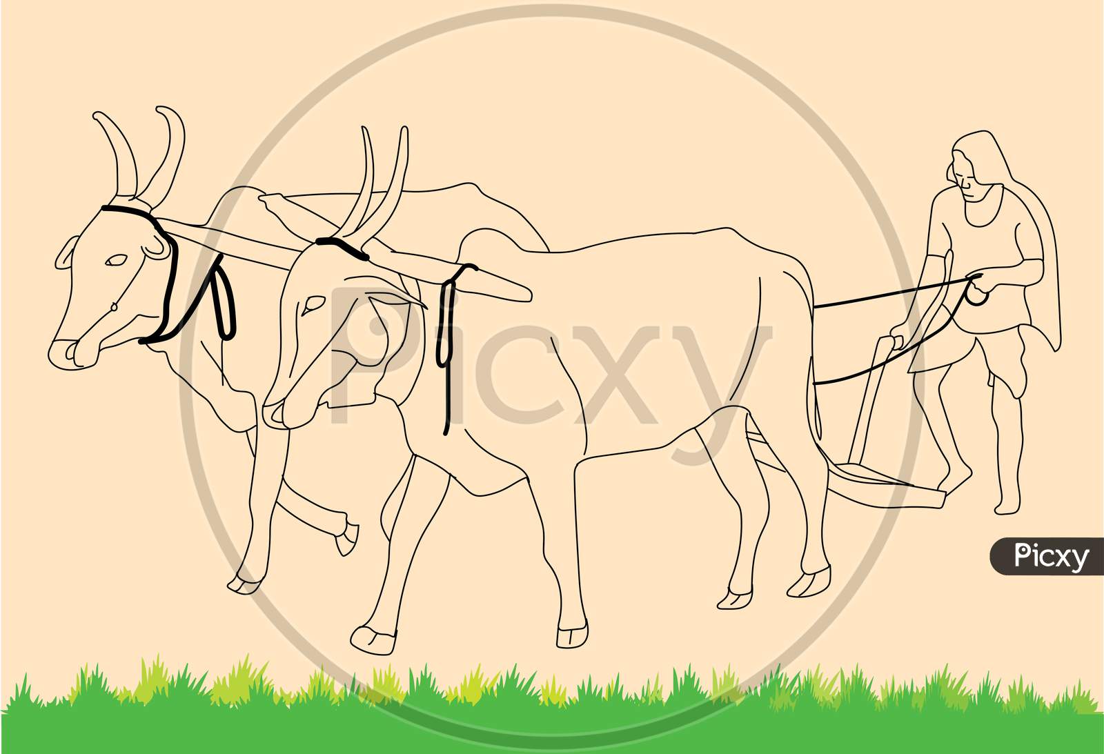 Indian Farmer Vector Line Drawing Design Stock Vector (Royalty Free)  2218734469 | Shutterstock