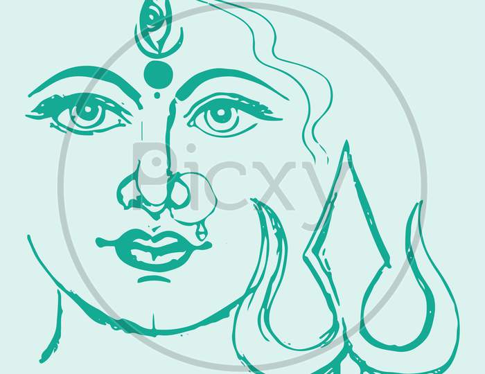 Hindu goddess Kali line drawing vector illustration, death, asian spiritual  symbol, oriental wisdom, yoga, om, aum