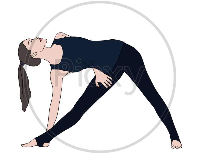 Girl In A Yoga Pose Hand-Drawn Vector Illustration.