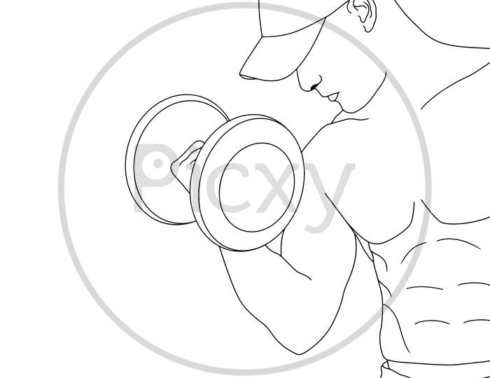 Coloring Pages - Muscular Men With Dumbbell Weights, Hand Drawn Illustration