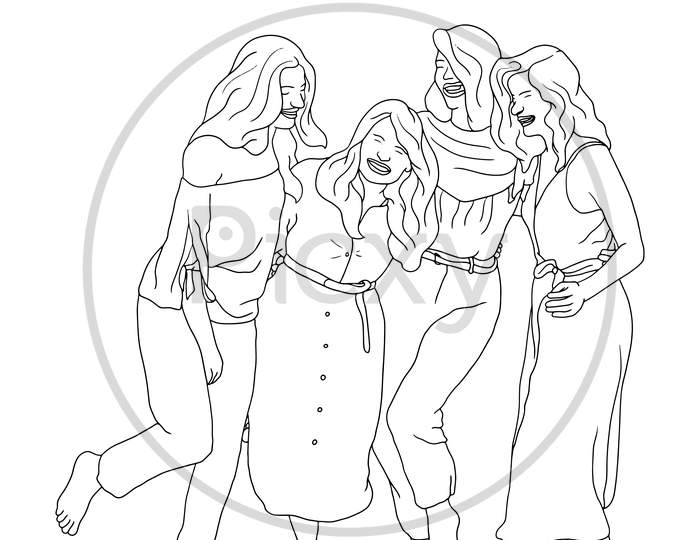 friends holding hands coloring page