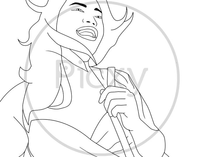 Coloring Pages - Happy Woman Illustration On Isolated Background. Flat Illustration Of Happy Women For Poster, Advertisement, Branding, Promotion.