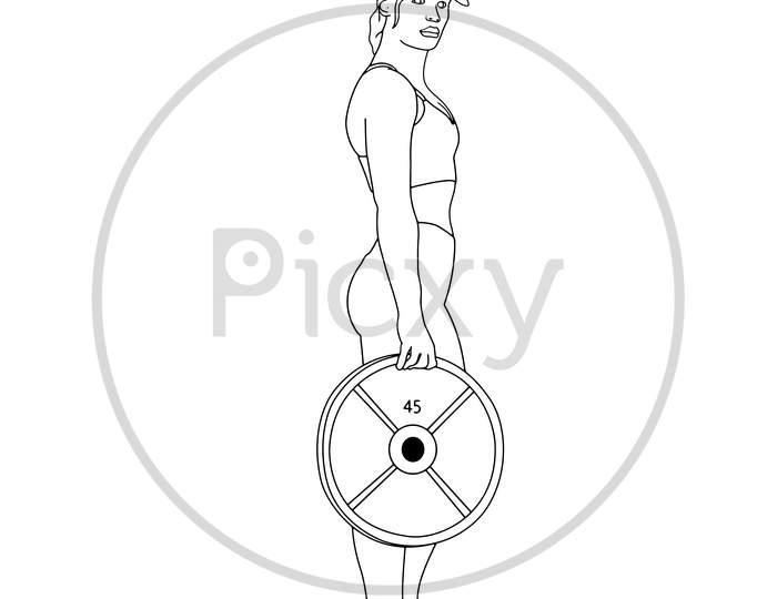 Coloring Pages - Women With Heavyweight Dumbbell Plates Hand Drawn Vector Illustration