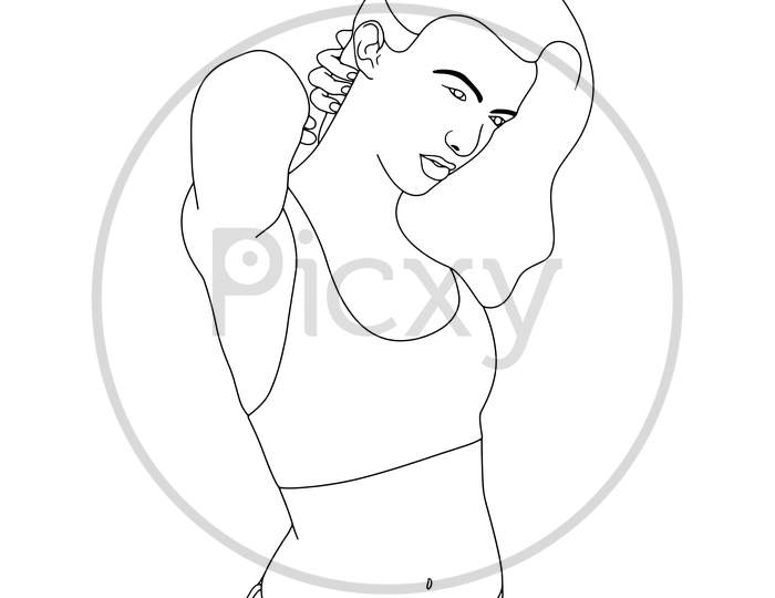 Coloring Pages - Athletic Women Model Hand-Drawn Illustration On White Background