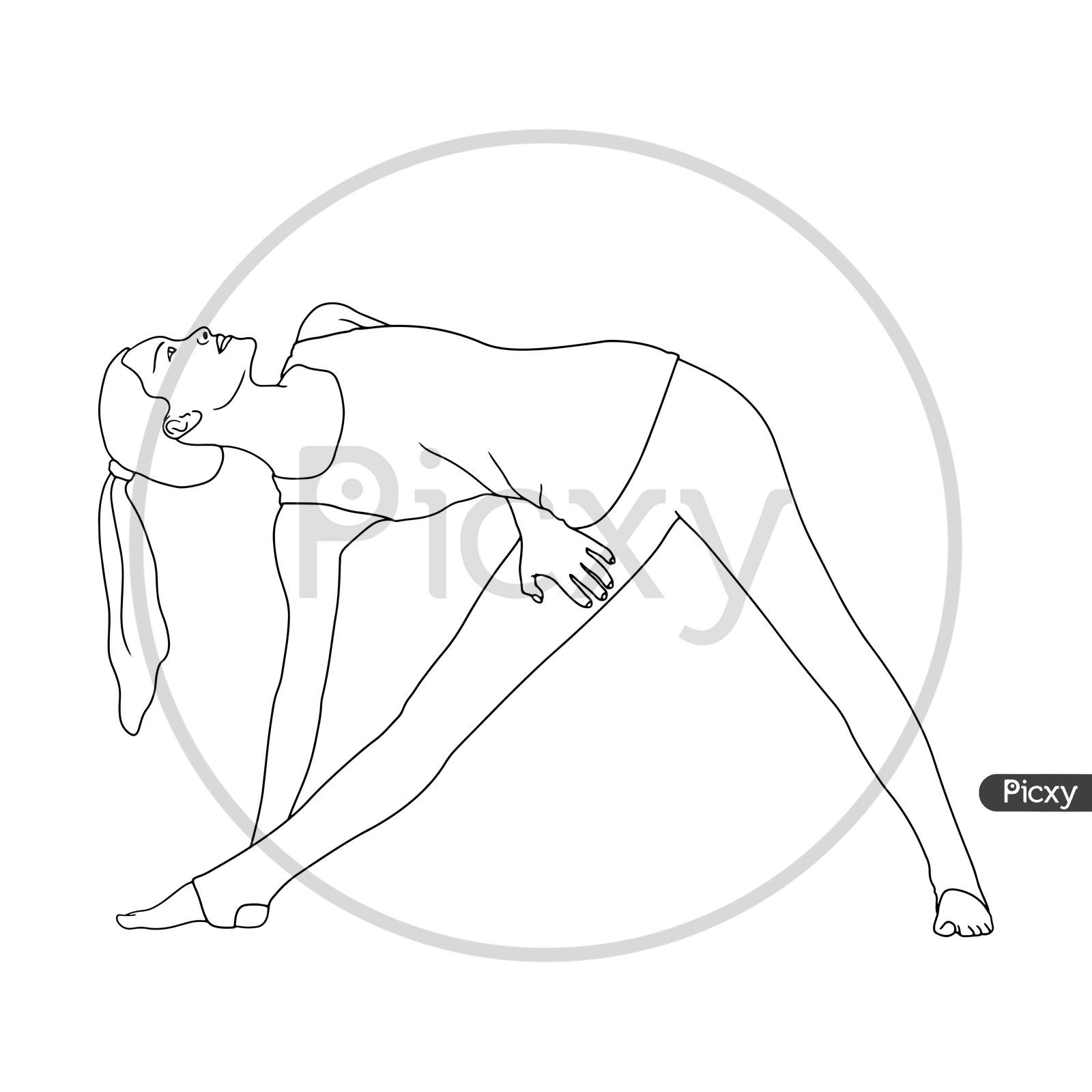 Yoga Line Art With Female In One Legged Bridge Pose - Unframed Print -  Premium One Line Drawing Wall Art