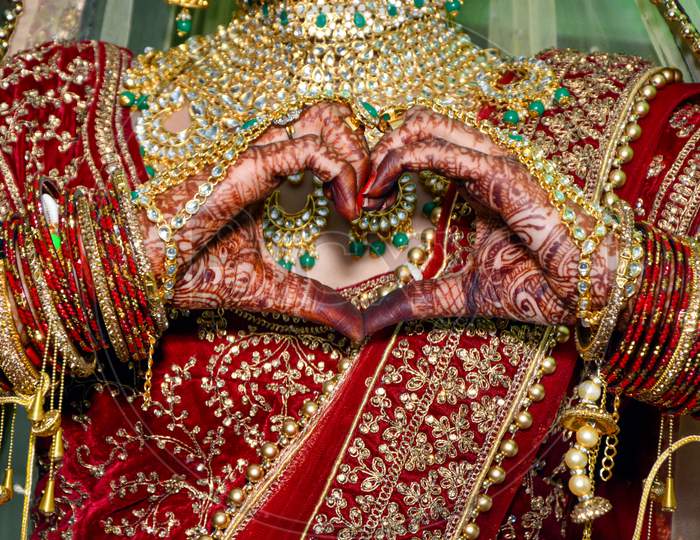 Indian Bride Making Heart Shape By Her Hands.