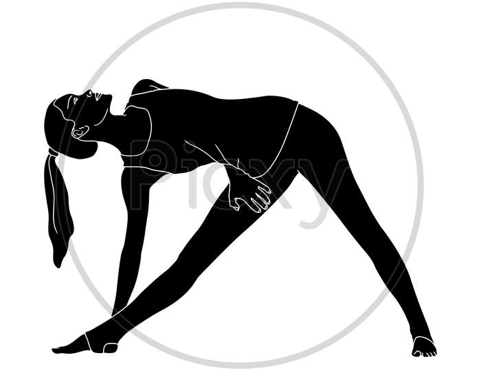 Silhouette - Girl In A Yoga Pose Hand-Drawn Vector Illustration.