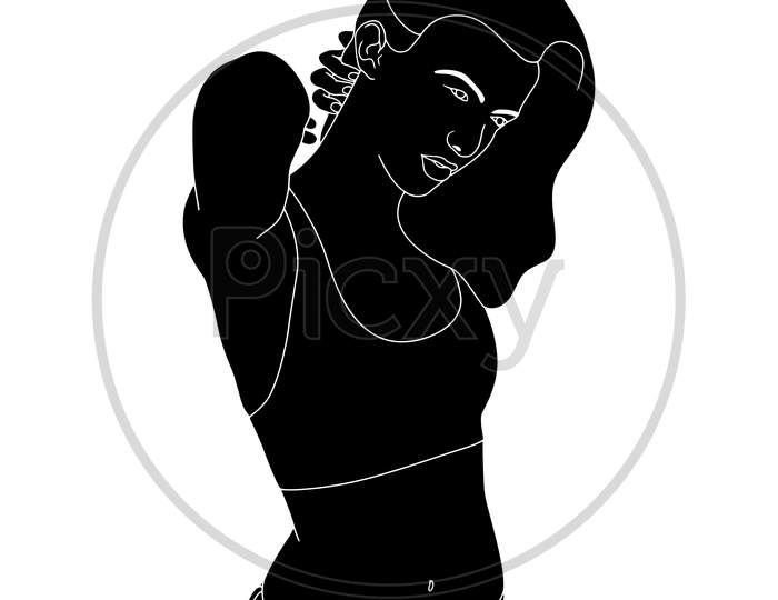 Silhouette - Athletic Women Model Hand-Drawn Illustration On White Background