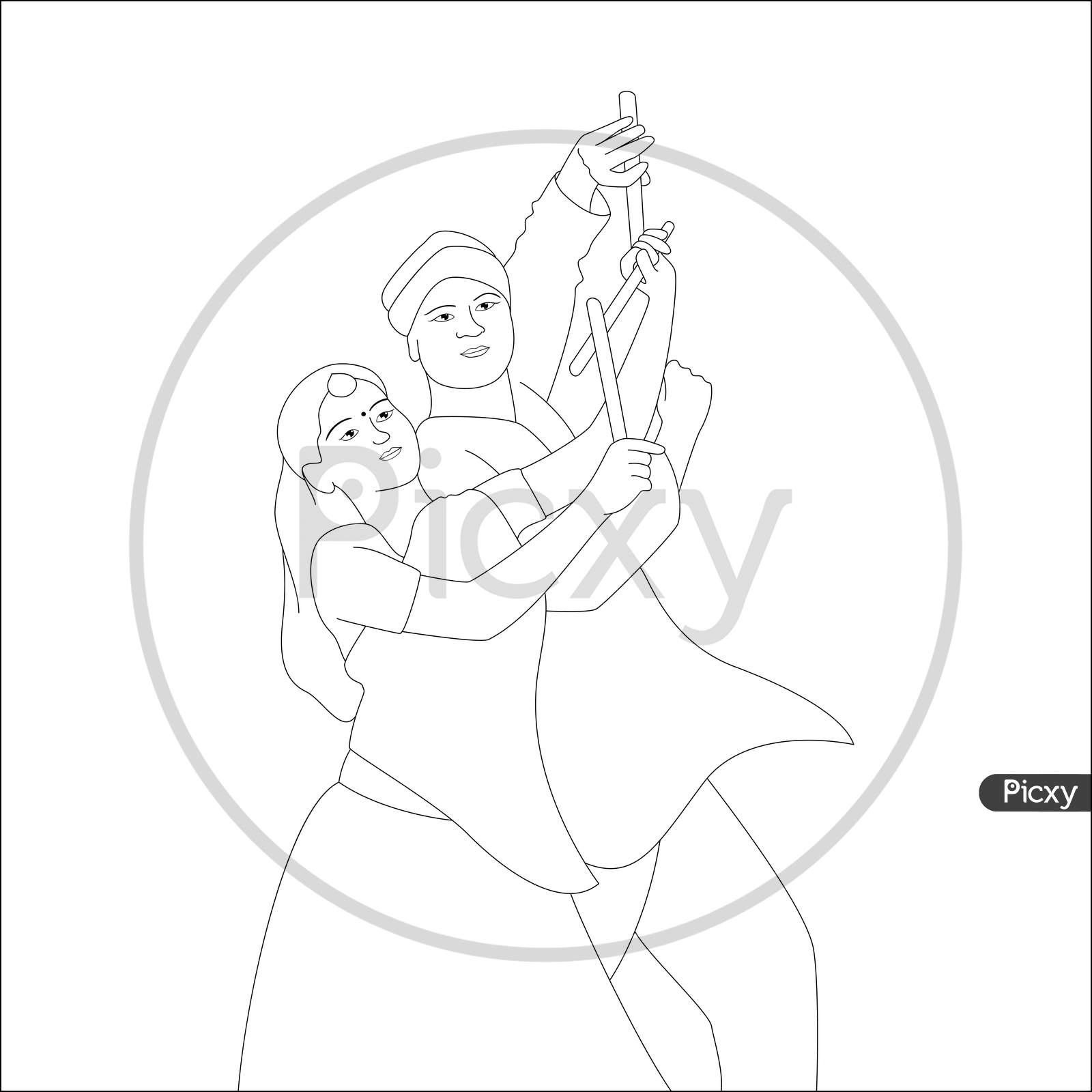 Couple playing dandia outline skeetch, navratri theme coloring pages  3520230 Vector Art at Vecteezy