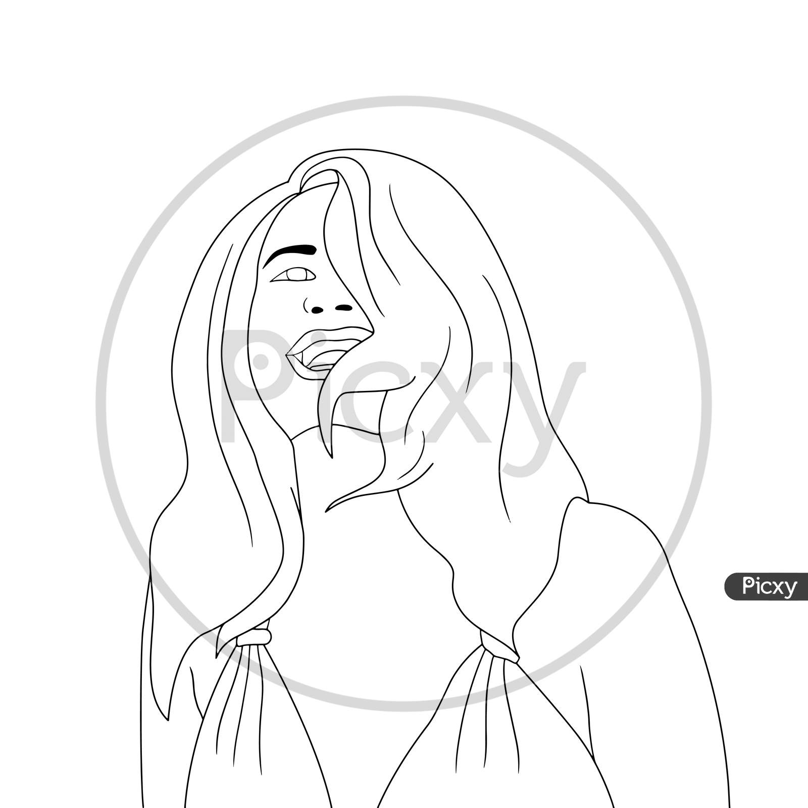 Coloring Pages - Happy Woman Illustration On Isolated Background. Flat Illustration Of Happy Women For Poster, Advertisement, Branding, Promotion.