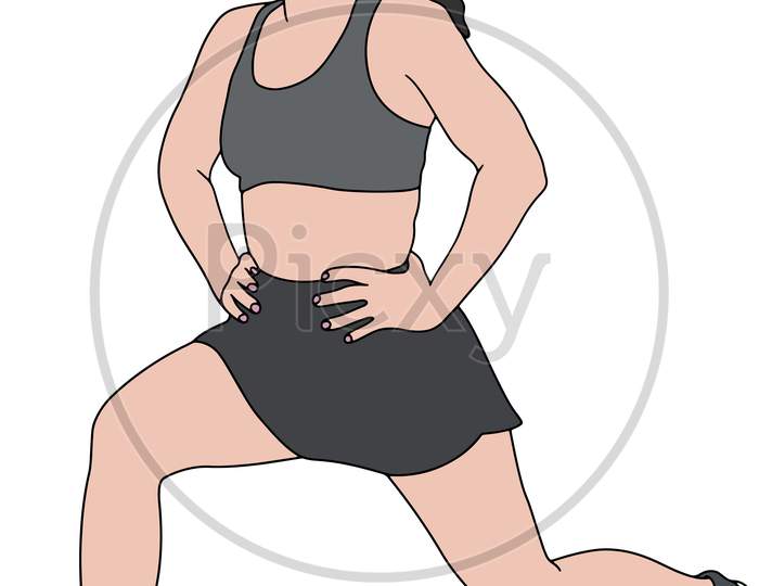 Women Stretching Legs Exercise Hand Drawn Illustration On Isolated Background