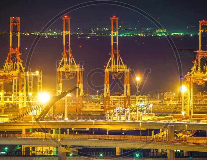 Night View Of Yokohama Harbor And The Capital High-Speed Gulf Line