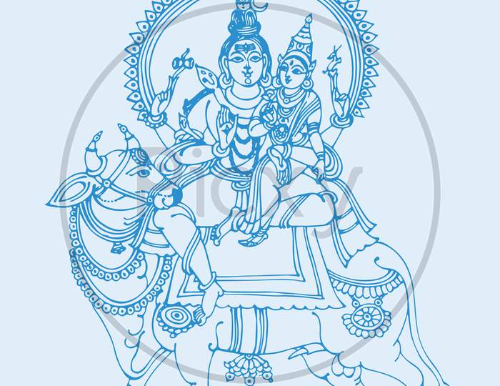 Sketch Of Lord Shiva And His Sign And Symbols Outline Editable Illustration