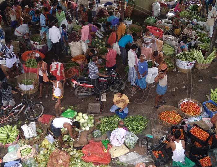 Crowd in vegetable market