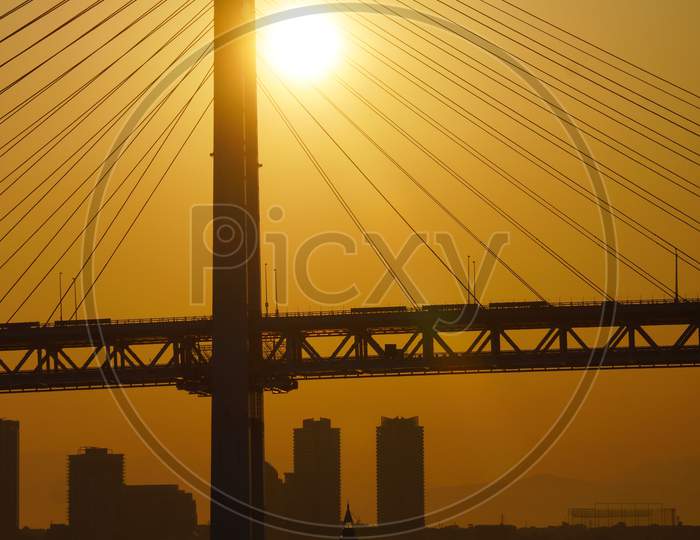 Yokohama Bay Bridge And Sunset