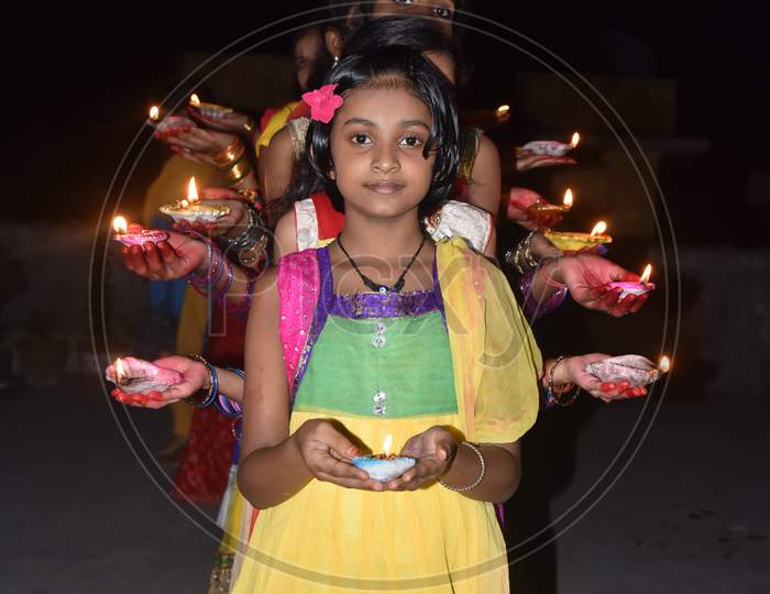 Diwali Celebration-Girls celebrate deepawali