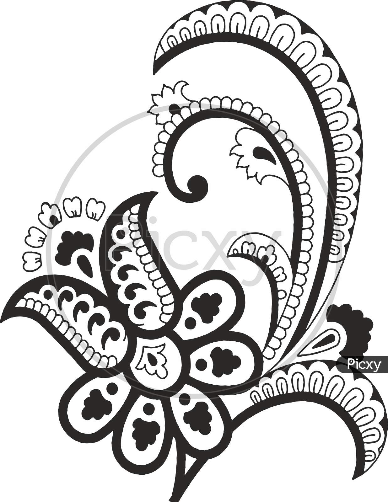Original hand draw line art ornate flower design Vector Image-saigonsouth.com.vn