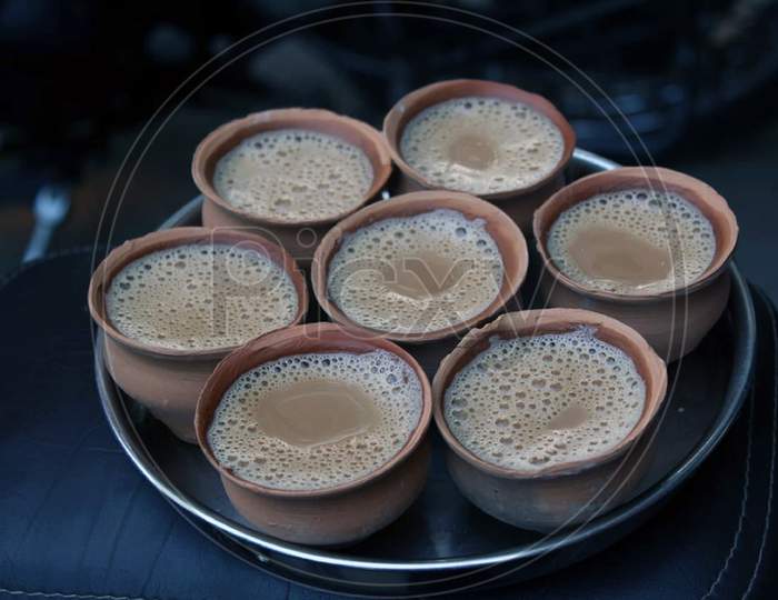 Tea served in a traditional mud cup in India
