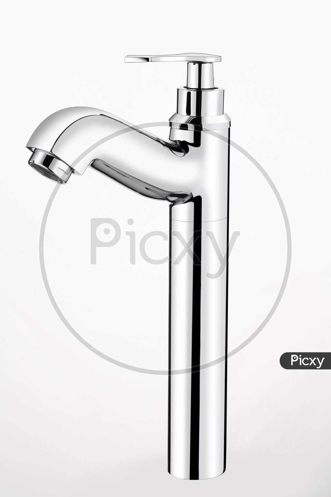 Modern stainless steel water tap. Isolated on white  Grey background| Plumbing for bathroom shower