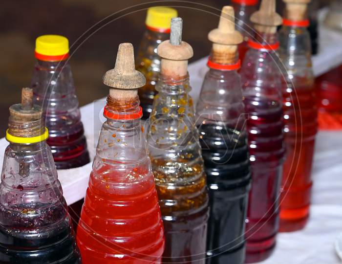 Plastic Bottles With Syrup To Make Colorful Summer Slushies