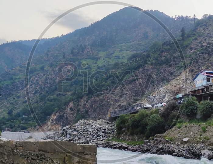 Beautiful Swat Valley Pakistan Mountains With Green Trees And Grass Water Stream,Natural Landscape