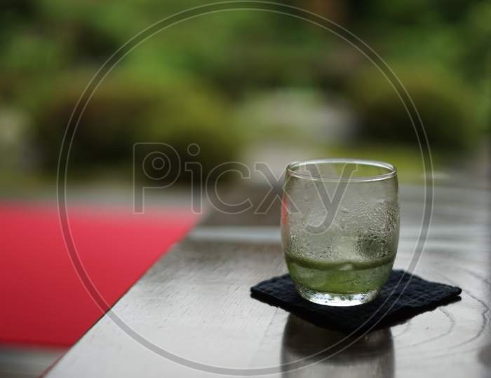 Cold Green Tea That Has Been Placed In A Japanese-Style Table