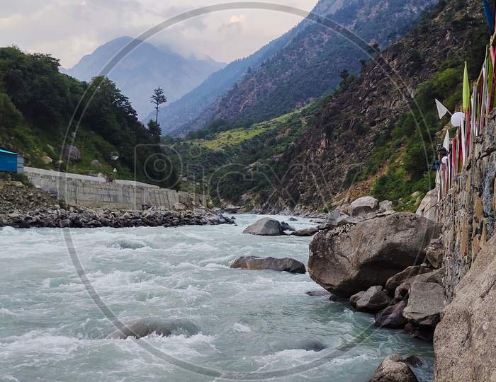 Beautiful Swat Valley Pakistan Mountains With Green Trees And Grass Water Stream,Natural Landscape