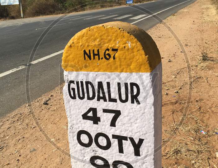 Mile stone 99 kilometers to Ooty, Tamil Nadu