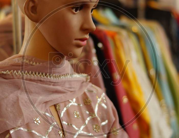 View Of  Female Mannequinn Dressed In Indian Fashion Wear In A Retail Shop