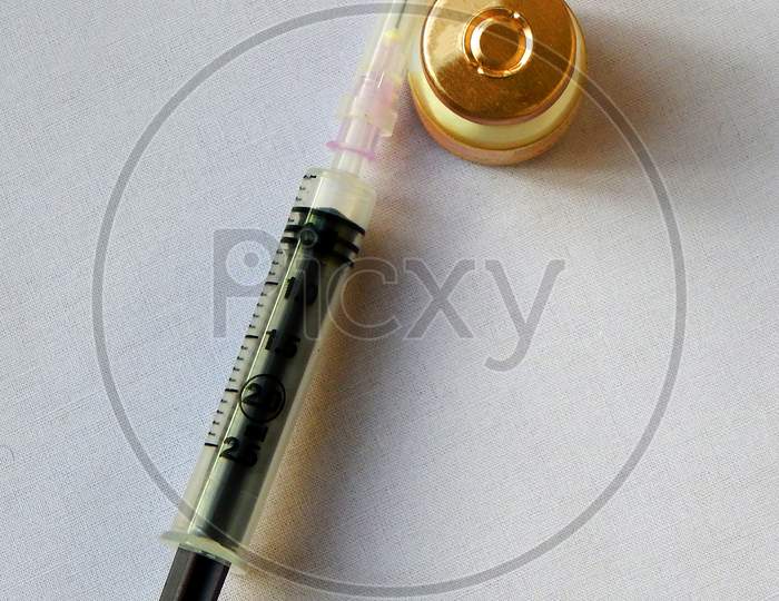 View Of Ampoules And Syringe For Injection