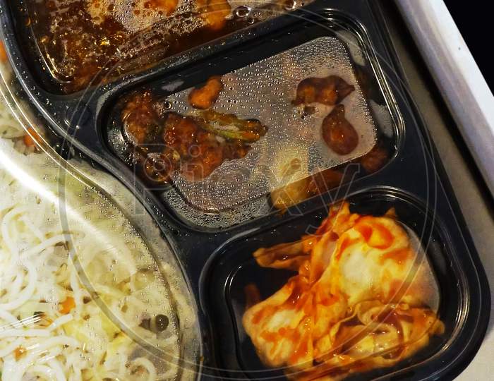 Indian Street Food Packaged Vegetarian Noodles And Side Dishes Ready To Serve Or Sell As Take Away