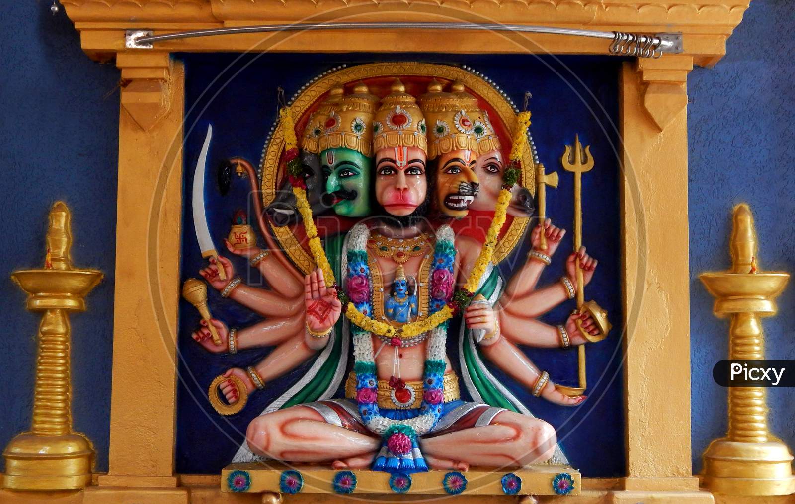 Indian Hindu God Hanuman Wall Art In A Temple
