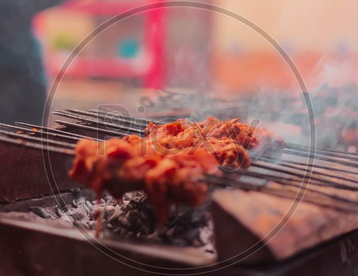 Shahi kabab BBQ meat cooking image