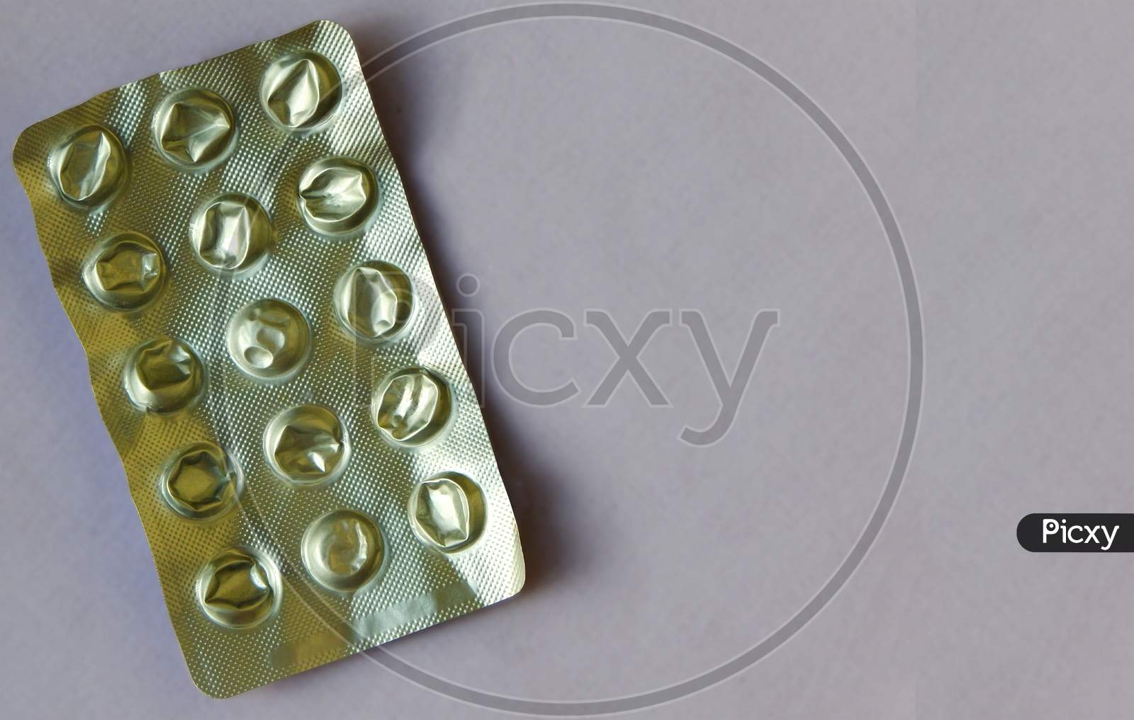 View Of Used Up Medical Tablets Aluminium Metal  Blister Packaging