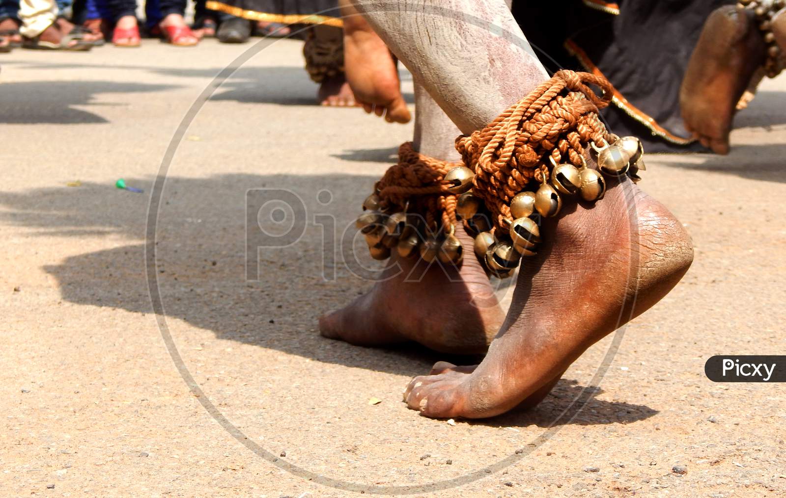 View Of Legs With Bells Tied Of Indian Tribal Dancer Performing