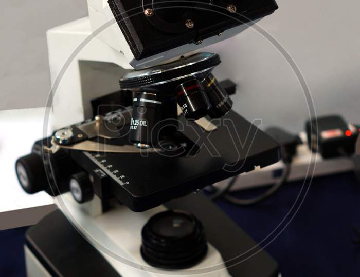 View Of Micro Scope In Clinical Or Pharma Laboratory