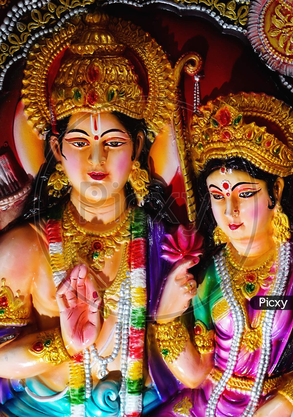 Wall Art Of Indian God Rama With Sita In A Temple
