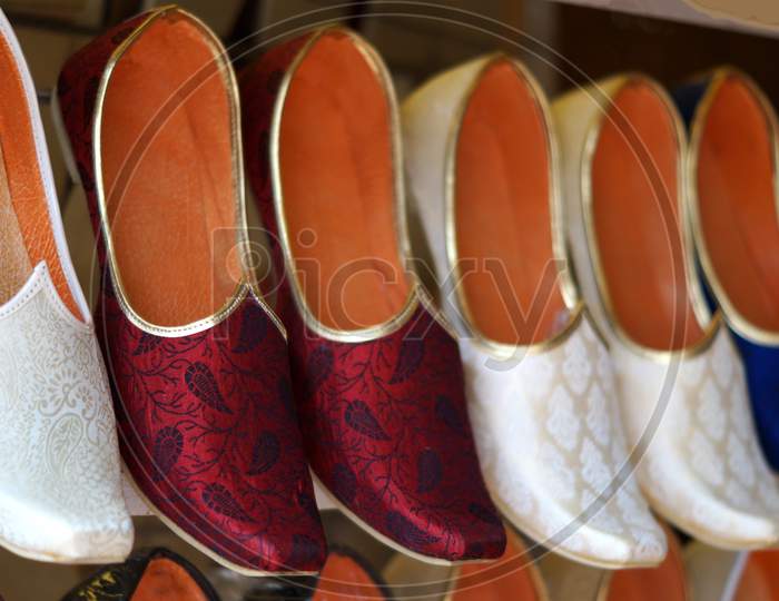 Indian Man Footwear In Retail Display Of Shop