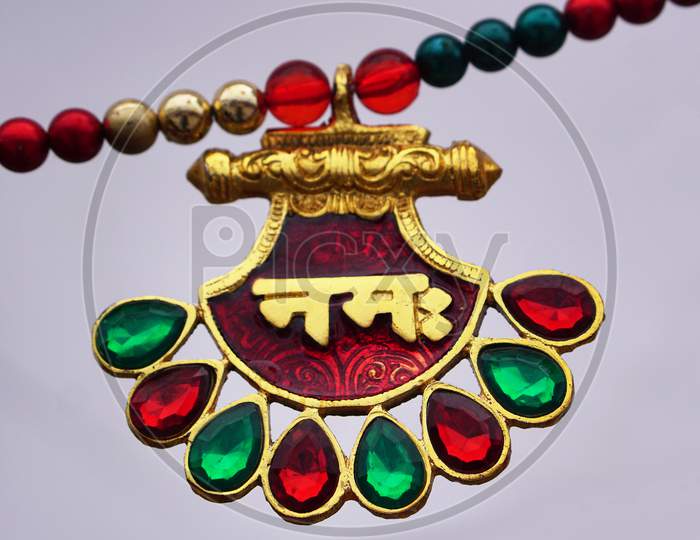 Ndian Woman Jewelry Necklace With Hindu Mantra In Hindi Languge Meddalion