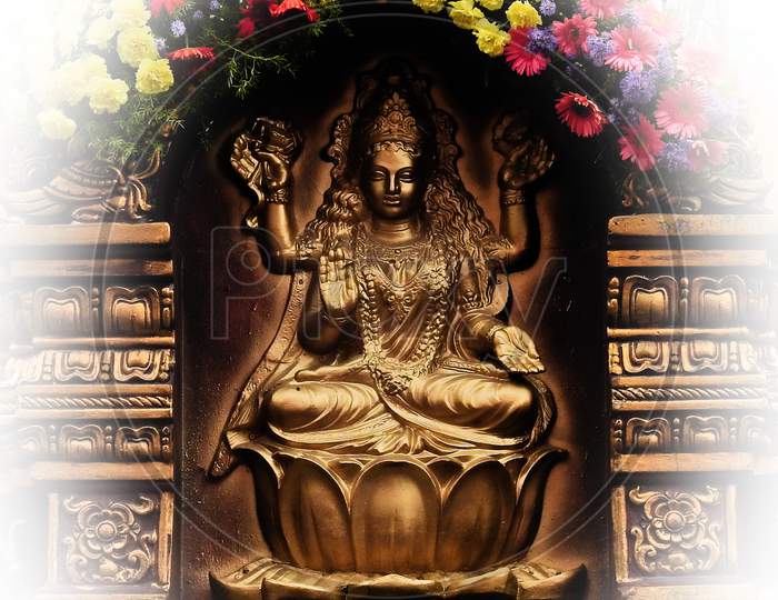 Indian Hindu Goddess Lakshmi Idol In A Temple