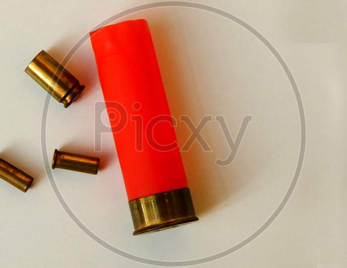 View Of Used Bullets Or Ammunition Isolated On White Background