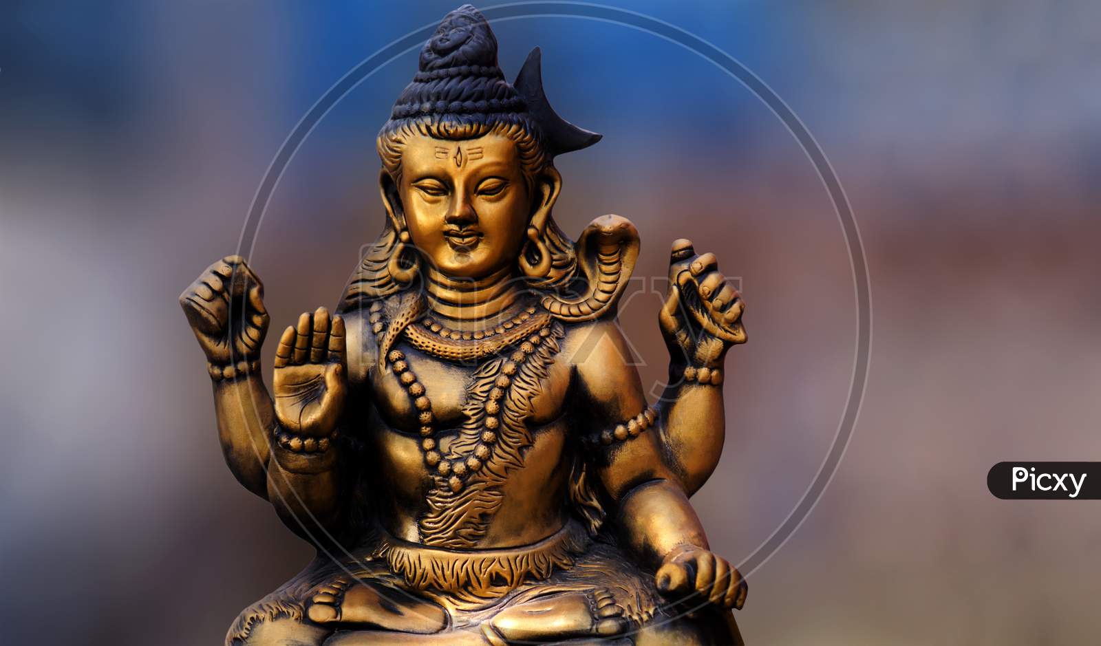 View Of Indian Hindu God Shiva Idol In Meditating And Blessing Pose