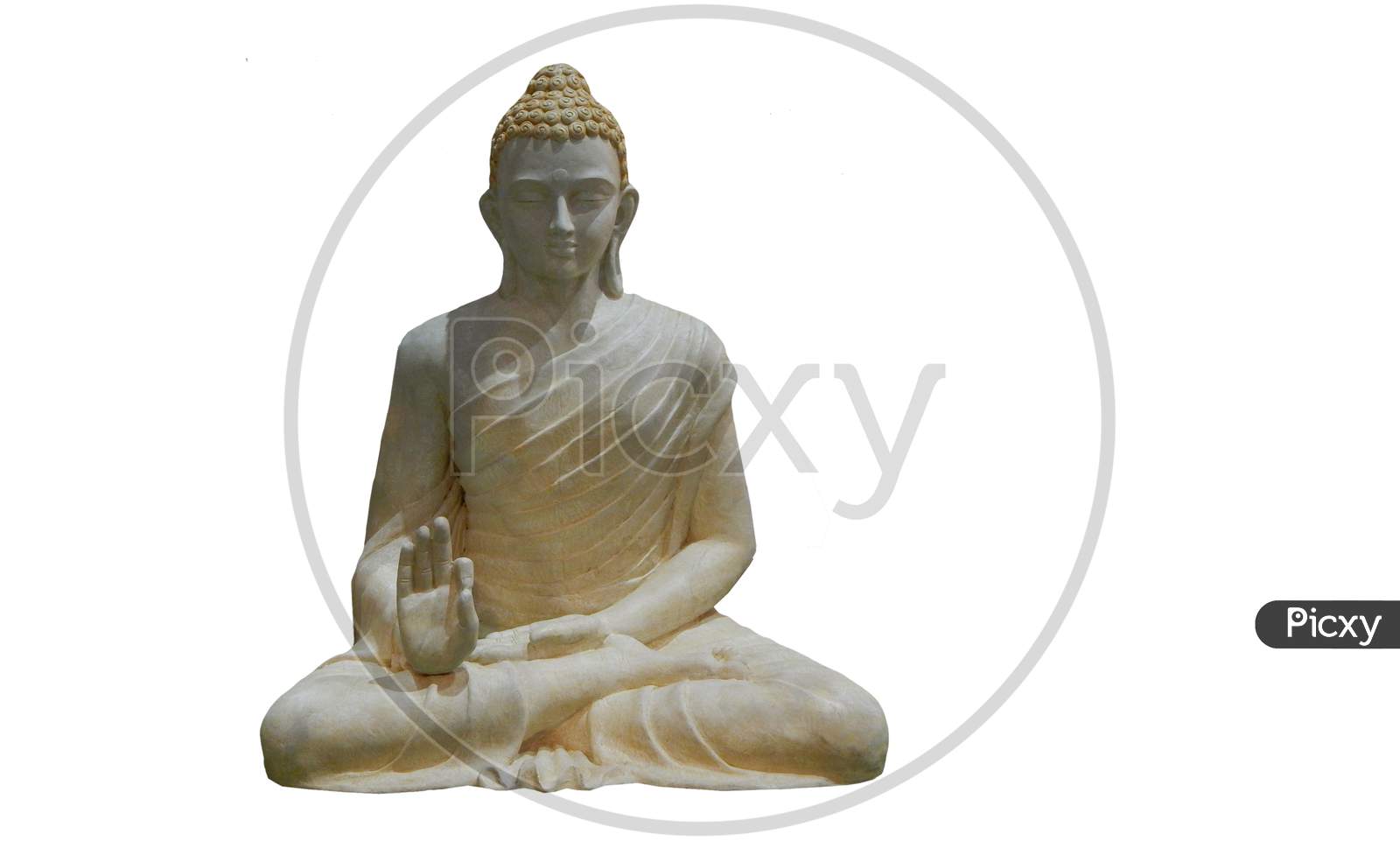 View Of Marble Stone Carved Buddha Statue Isolated On White